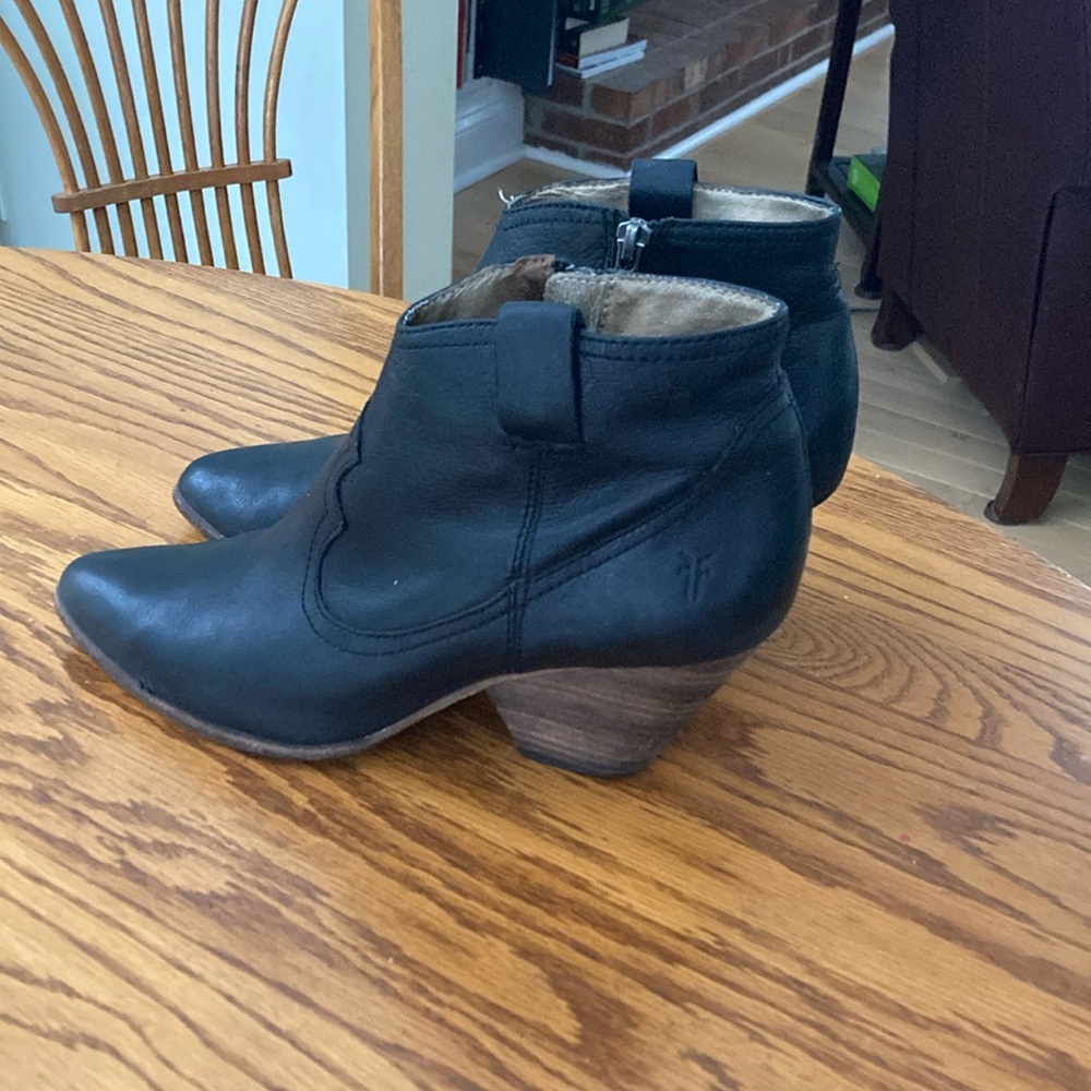 Frye Black Ankle Booties with Chunky Heel